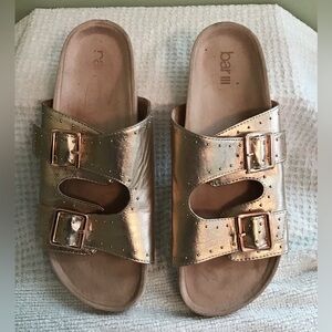 Bar III Women's Mealissa GOLD Adjustable Buckle Strap Studded Slide Sandals 8.5M